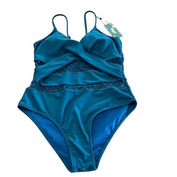 BMJL Teal One Piece Swimsuit with Mesh Insets Woman Size Small - Picture 3 of 6